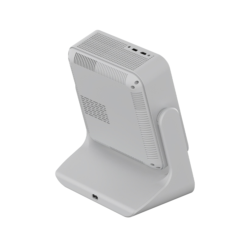 How should the touch module of a dual-screen touch projector be laid out to avoid operation from obstructing the projection?